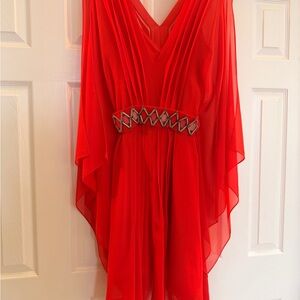 Badgley Mischka Vibrant Orange Chiffon Caftan Dress M
